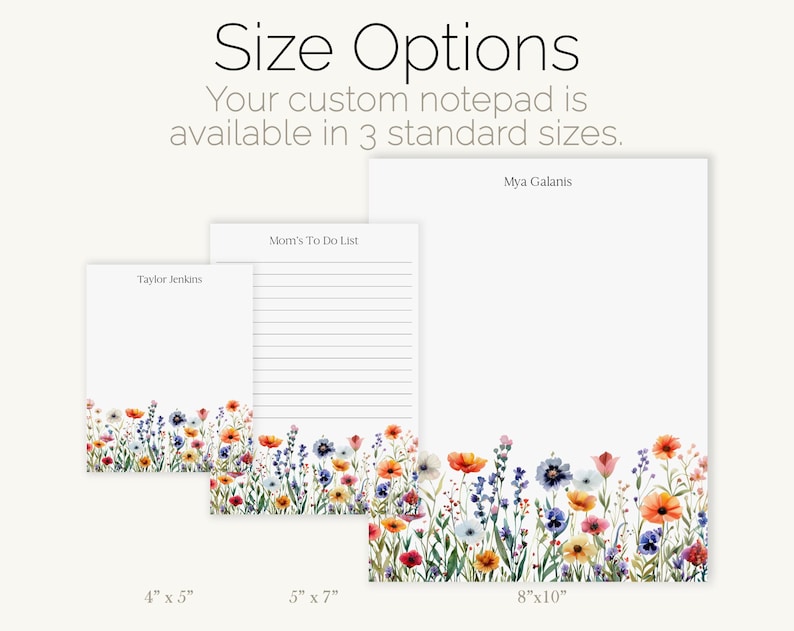Bold Floral Personalized Notepad | Custom Wildflower Garden Stationery ...