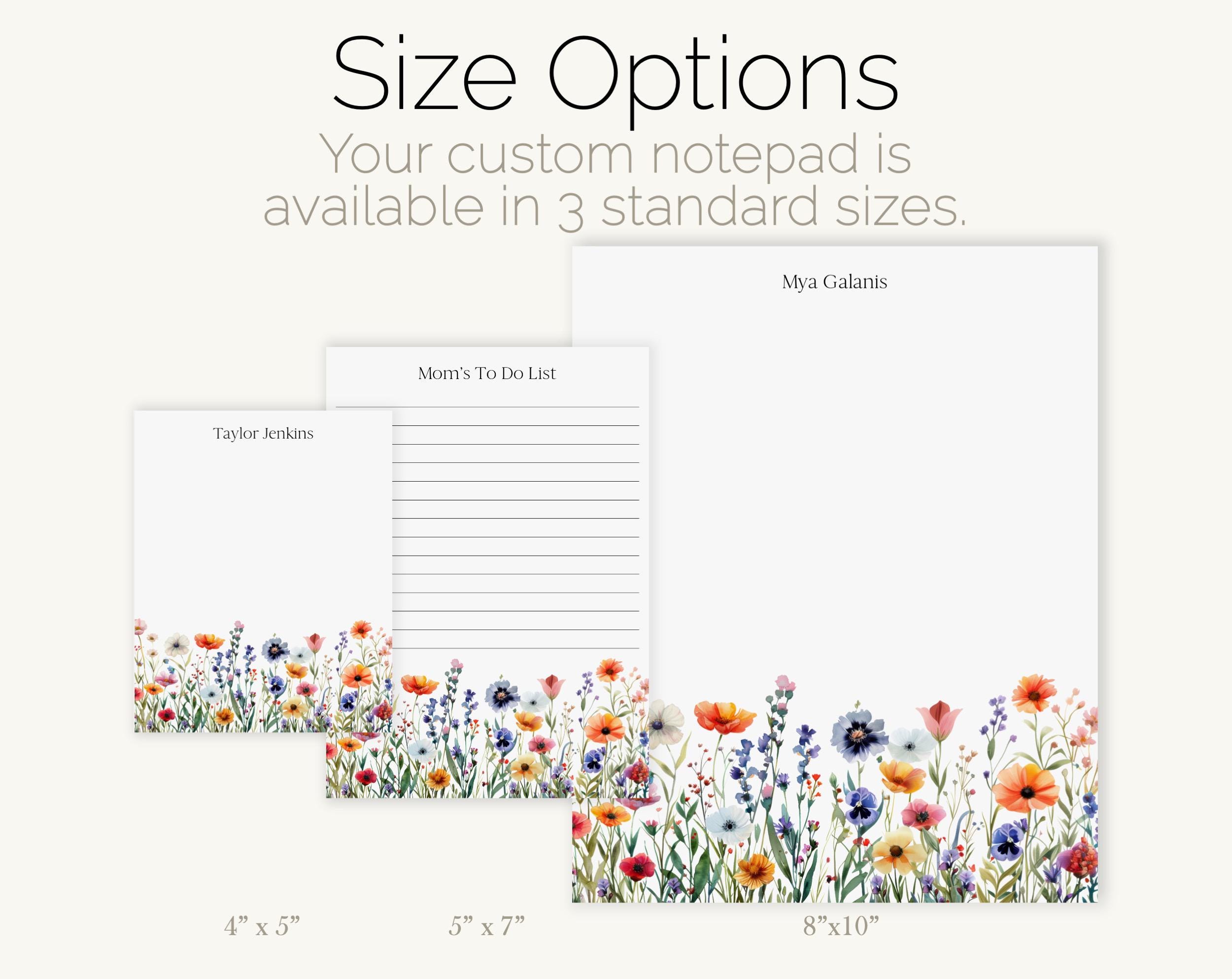 Bold Floral Personalized Notepad | Custom Wildflower Garden Stationery ...