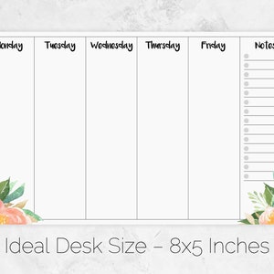 Floral Weekly Planner Pad | Small Weekly Desk Pad Calendar | 5 Day ...