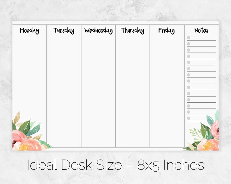 Floral Weekly Planner Pad | Small Weekly Desk Pad Calendar | 5 Day ...