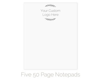 Five 5 Custom Business Logo Notepads | Custom Notepad Printing |  Personalized Logo 50 Page Notepad | Wholesale Custom Business Notepads