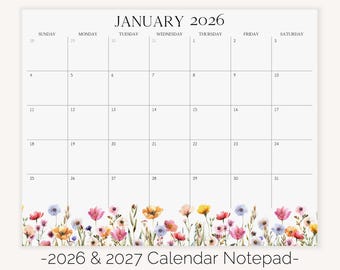2026 Calendar Notepad, Magnetic Calendar for Fridge, Floral Desk Calendar, Colorful Flower Monthly Calendar Planner