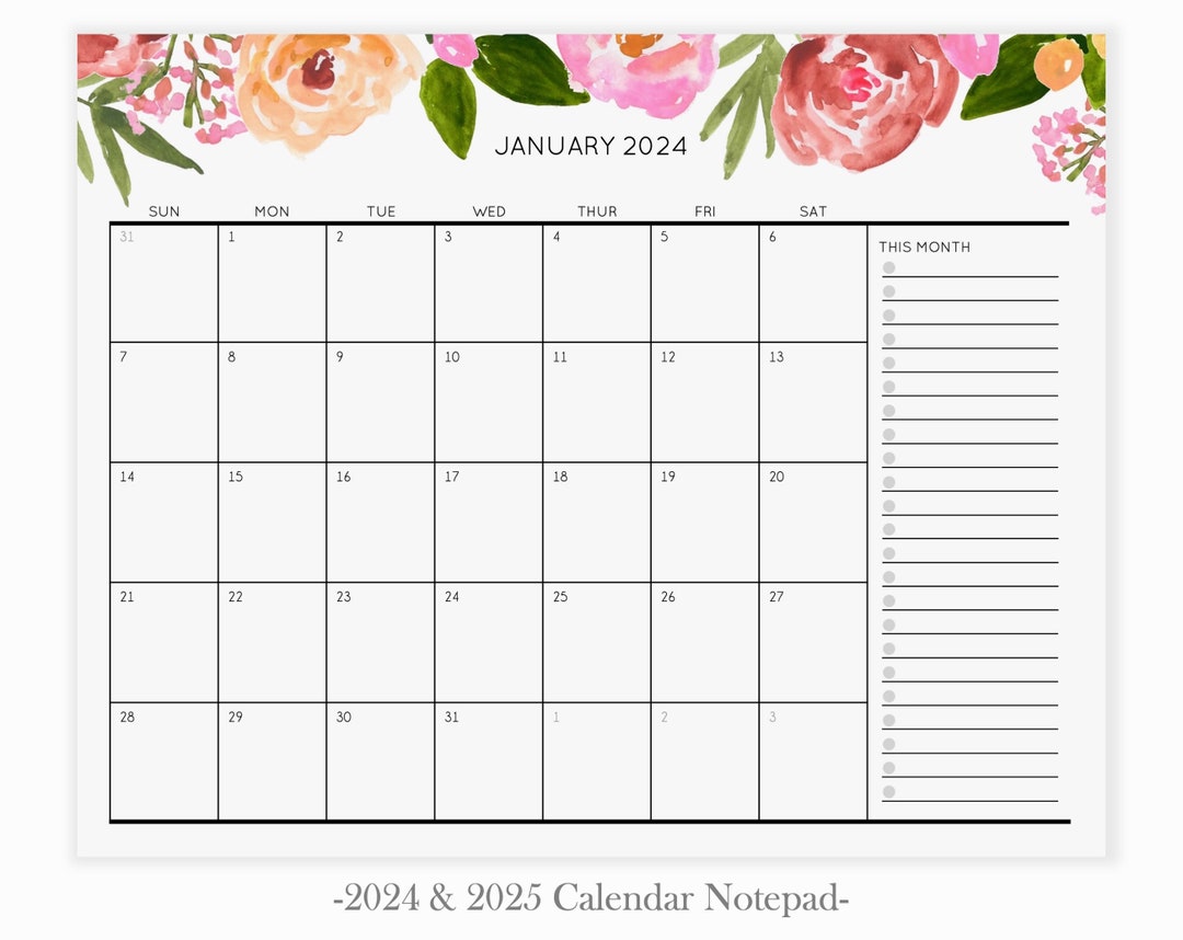 Bloc-notes du calendrier 2024 Calendrier de bureau 2024 Calendrier mural  2024 Agenda mensuel Calendrier magnétique fleurs roses pour réfrigérateur 