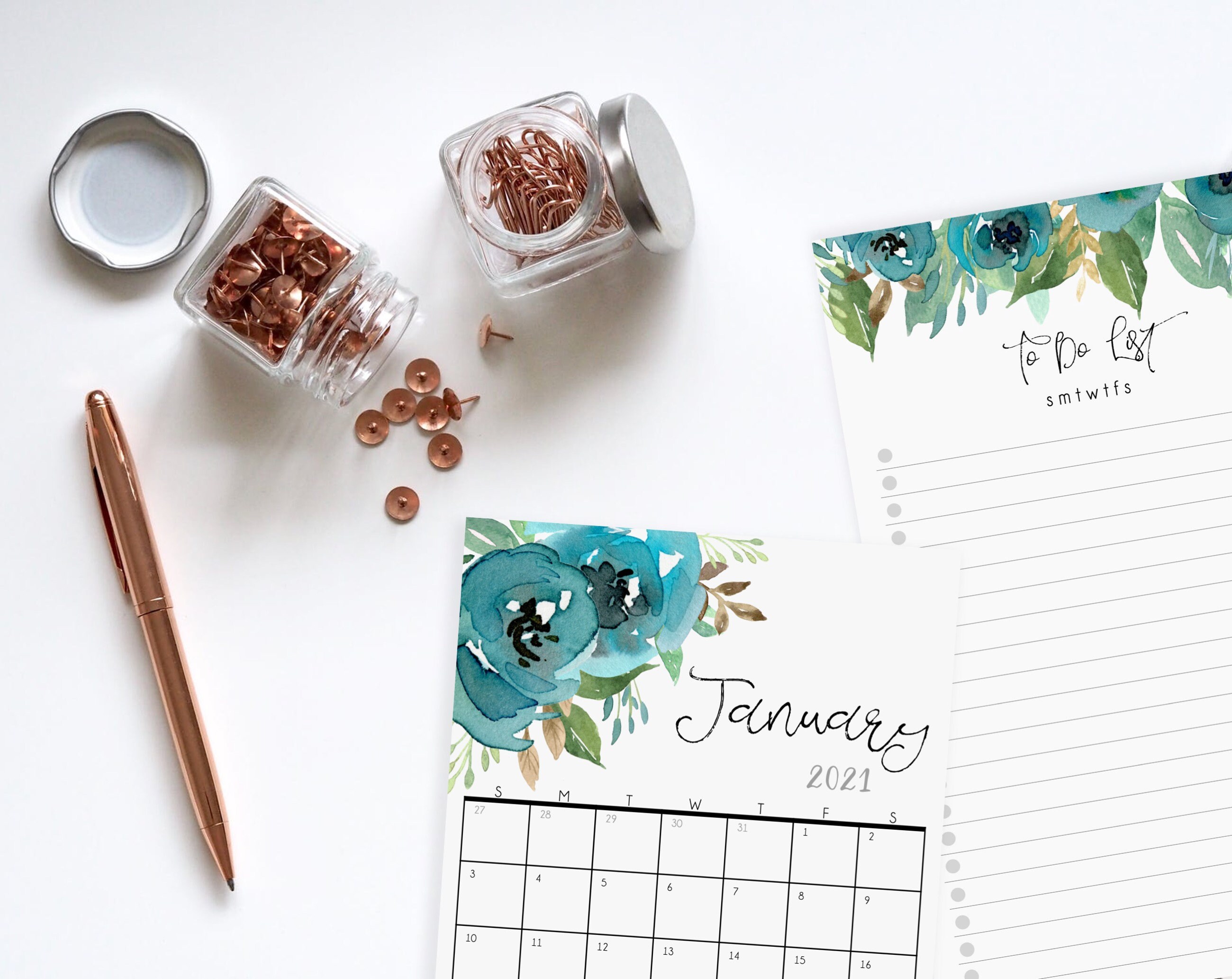 Blue Floral to Do List Notepad | Daily Tasks Checklist Notepad for ...