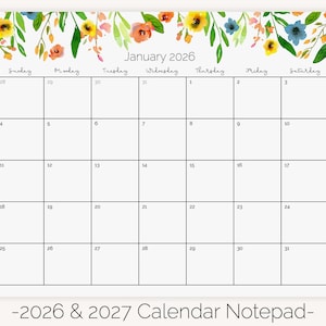 2026 Calendar Notepad, Magnetic Calendar for Fridge, Floral Desk Calendar 2026, 2026 Wall Calendar, Colorful Flower Monthly Calendar Planner