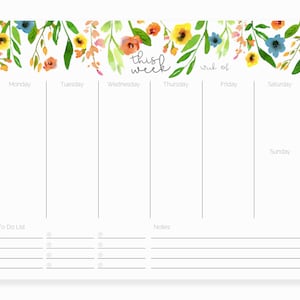 Floral Weekly Planner Notepad | Notepad Planner | Large Weekly To Do List Notepad | Pretty Watercolor Flower Weekly Planner | Weekly Tasks
