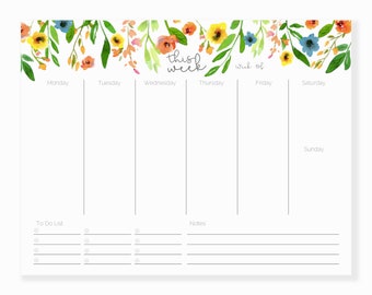 Floral Weekly Planner Notepad | Notepad Planner | Large Weekly To Do List Notepad | Pretty Watercolor Flower Weekly Planner | Weekly Tasks