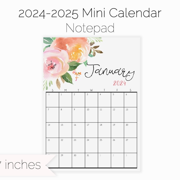 Floral 2024 Calendar Mini Desk Calendar | Magnetic 5x7 Calendar Notepad | Pink Floral Pocket Calendar | Small Desk Planner | Flower Calendar