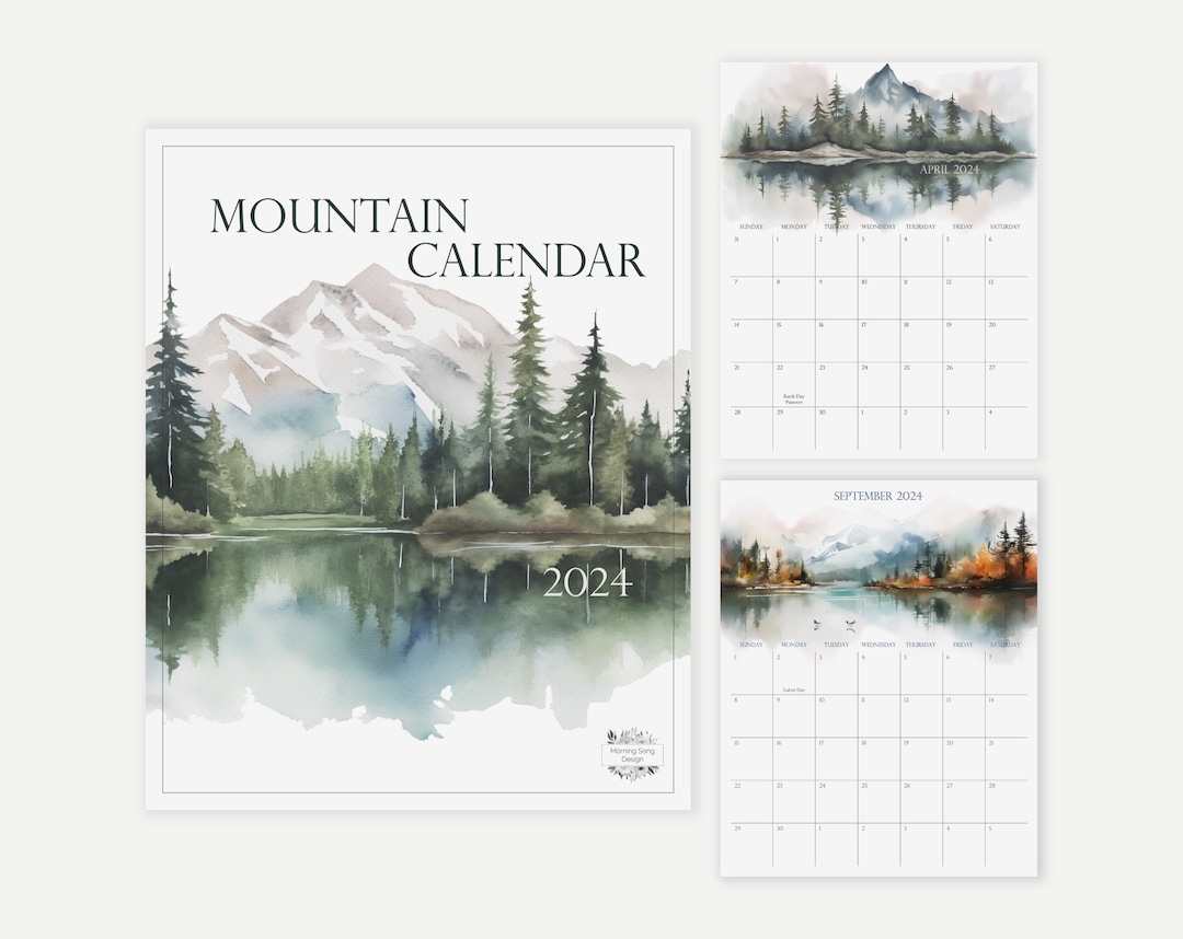 2024 Mountain Calendar Notepad Watercolor Mountain Calendar Mountain
