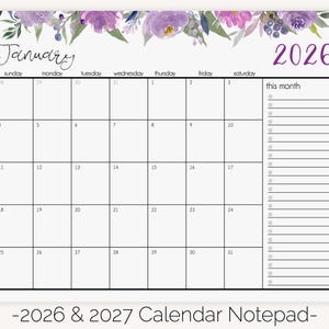 Kalender 2026 Notizblock, Lila Pfingstrose Blumenkalender, Magnetischer Kühlschrankkalender, Schreibtischkalender 2026, Monatskalenderblock mit Checkliste