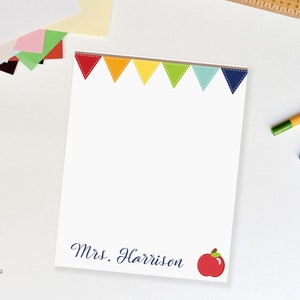 Colorful Personalized Teacher Notepad with Apple and Pennant Flags | Custom Teacher Notepad Gift for Teacher Appreciation or Back to School