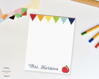 Colorful Personalized Teacher Notepad with Apple and Pennant Flags | Custom Teacher Notepad Gift for Teacher Appreciation or Back to School