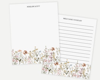 Custom Notepad with Flowers | Floral Personalized Notepad | Pretty Wildflower Note Pad | Cute Stationary Stationery | Cute Office Supplies