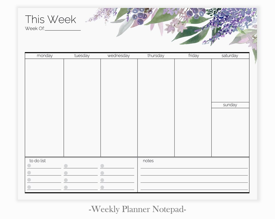 Purple Floral Weekly Planner Pad | Weekly Notepad Planner | 2020 Weekly ...