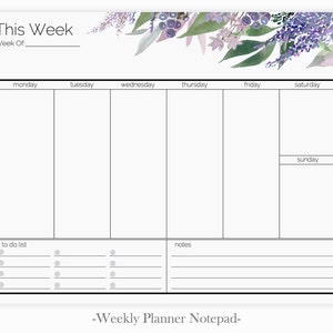 Purple Floral Weekly Planner Pad | Weekly Notepad Planner | 2020 Weekly Planner Notepad | Undated Planner Notepad | To Do List Planner