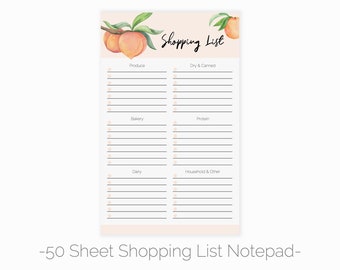 Peach Shopping and Grocery List Notepad | Magnetic Shopping List Notepad for Fridge | Magnet Grocery List  | Notepad Shopping Checklist