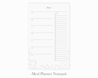 Modern Floral Weekly Meal Planner Notepad | Botanical Magnetic Meal Planner | Menu Planner with Grocery Shopping List | Meal Planning Pad
