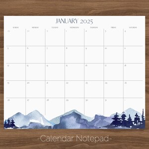 Bloc de notas con calendario de montaña en acuarela, calendario magnético de 2025 de 8 x 10 pulgadas para refrigerador, calendario de pared 2025, calendario de escritorio 2025, calendario familiar 2025