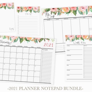 2021 Planner Notepad Set | Notepad Planner Bundle with 2021 Calendar Weekly Planner Meal Planner Notepads | Weekly Planner Notepad Gift Set