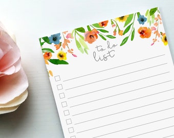 Bloc-notes floral pour liste de choses à faire | Liste de tâches doublée | Bloc-notes de la liste des tâches quotidiennes | Cadeau d’enseignant | Bloc-notes de bureau | Bloc-notes de fleurs assez colorées