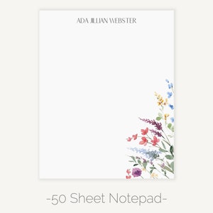 Wildflower Custom Notepad | Flower Personalized Notepad Stationery Pad ...