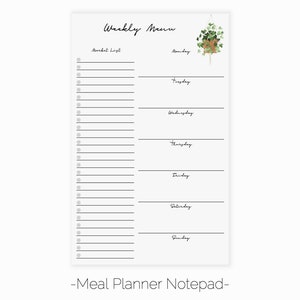 Hanging Plant Meal Planner Notepad | Minimalist Magnetic Planner Notepad | Family Meal Planner | Houseplant Menu Planner Pad | Grocery List