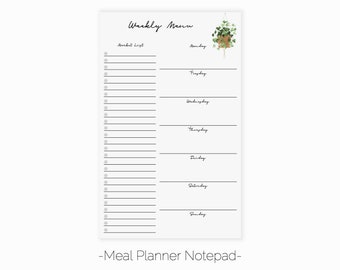 Hanging Plant Meal Planner Notepad | Minimalist Magnetic Planner Notepad | Family Meal Planner | Houseplant Menu Planner Pad | Grocery List