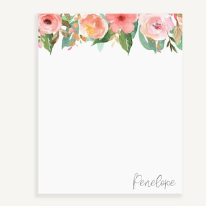 Bloc-notes personnalisé floral rose | Bloc-notes personnalisé fleurs roses | Bloc-notes vierge ligné | Joli bloc-notes personnalisé avec une police de nom manuscrite