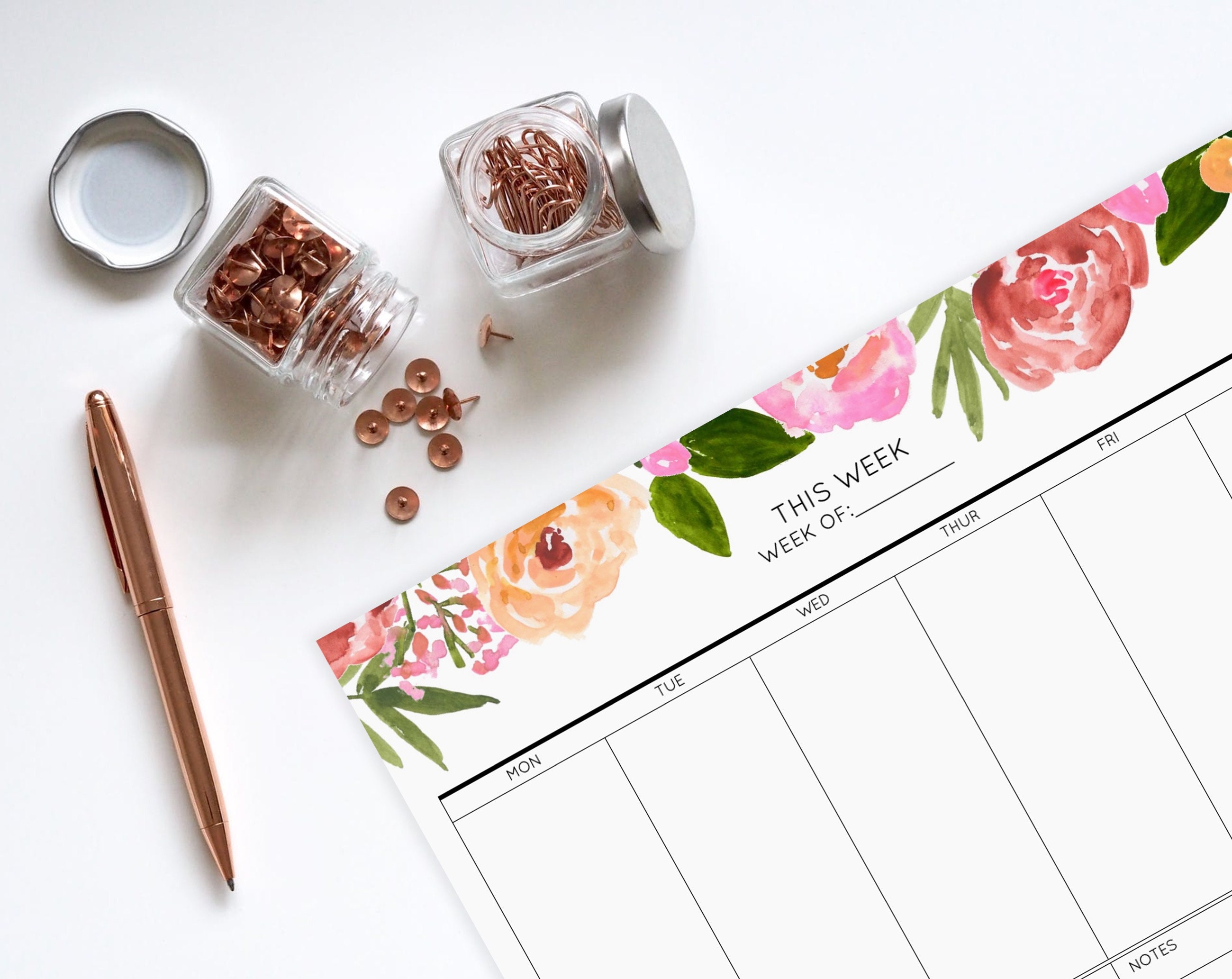 Weekly Planner Pad | Pink Floral Weekly Desktop Planner | Day Schedule ...