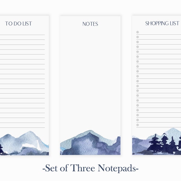 Watercolor Mountain Notepad Set | Magnetic To Do List Notepad | To Do List Desk Pad | Grocery List Pad | Mountain Memo Pad | Shopping List