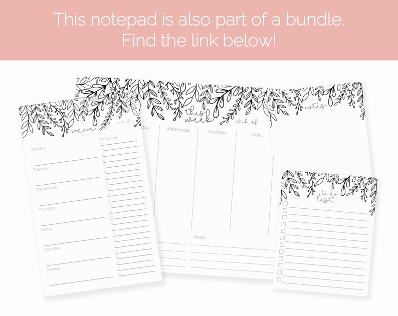 May include: A printable planner with a floral border. The planner includes sections for a weekly menu, a to-do list, and notes. The text "This week" is written at the top of the planner.