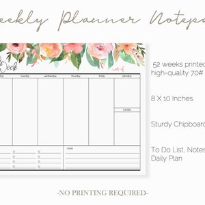 Floral Weekly Planner Pad | 2020 Weekly Planner | Pink Weekly Planner ...