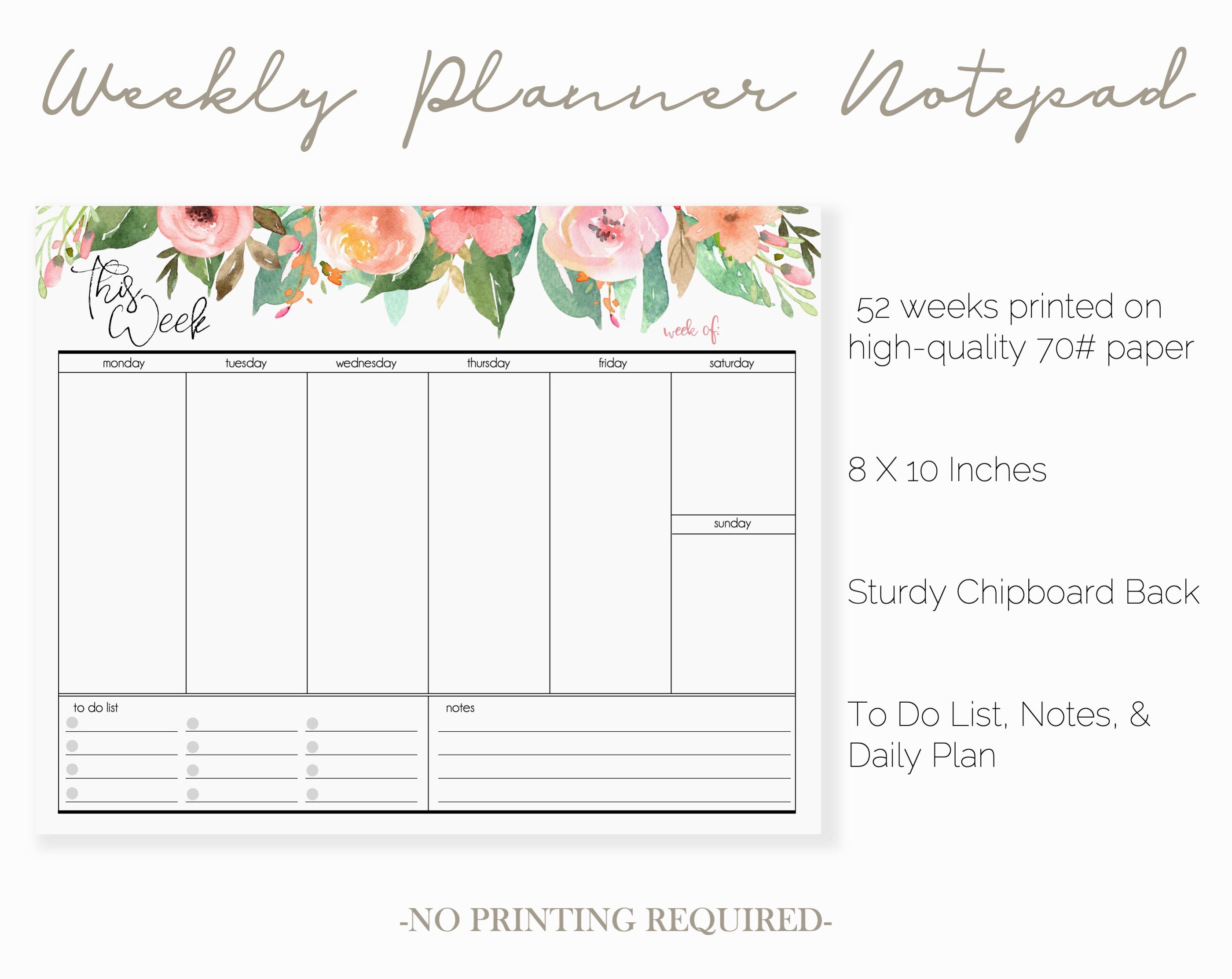 Floral Weekly Planner Pad | 2020 Weekly Planner | Pink Weekly Planner ...