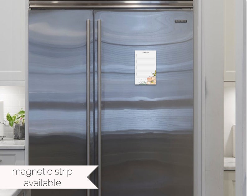 May include: A white magnetic notepad with a floral design and the text "To Do List" on a stainless steel refrigerator.