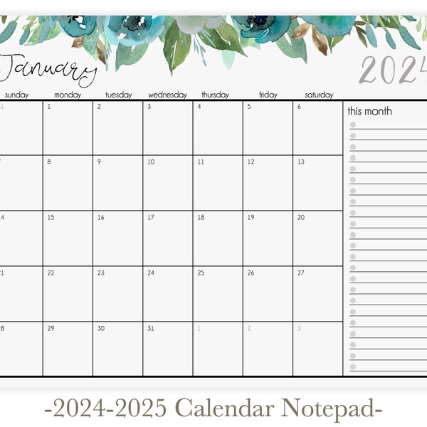 Floral Calendar Notepad 2024 | Magnetic Calendar for Fridge | Desk Calendar 2024 | 2024 Wall Calendar | Two Year Monthly Calendar Desk Pad