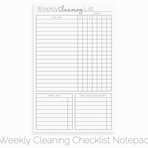 Wekelijkse reiniging schema Kladblok | Wekelijkse reiniging checklist Kladblok | Schoonmaken planner Kladblok | Schoonmaken tracker | Thuis organisatie