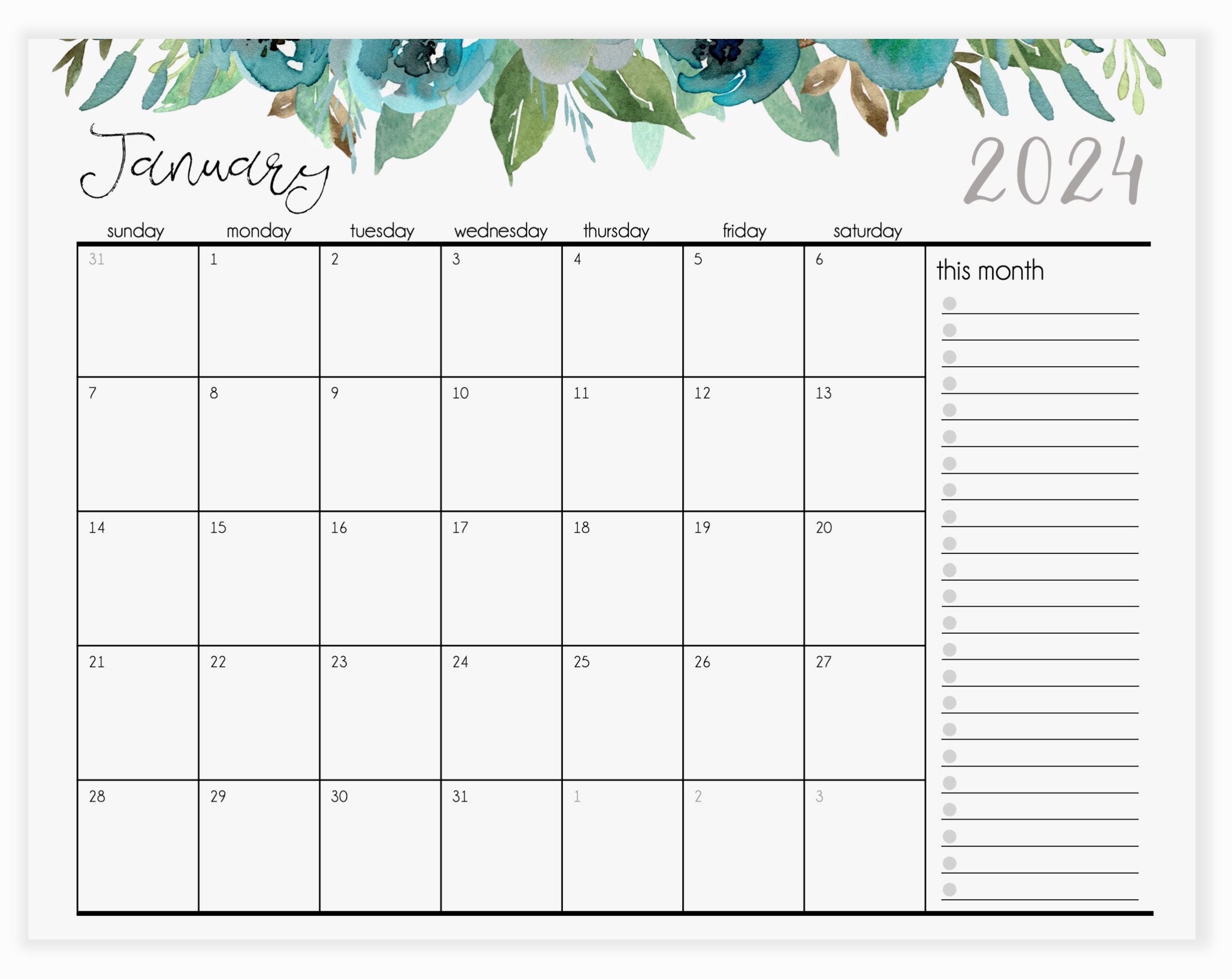 Floral Calendar Notepad 2024 Magnetic Calendar for Fridge Desk