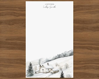 Winter Landscape Custom Notepad | Snowy Farm Stationery | Cute Stationary Paper for Women