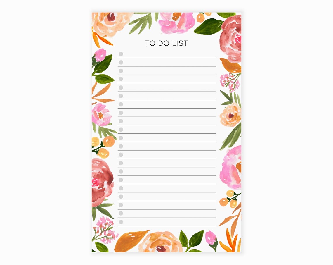 Pink Floral Daily to Do List Notepad | Pink Flowers Desk Planner With ...