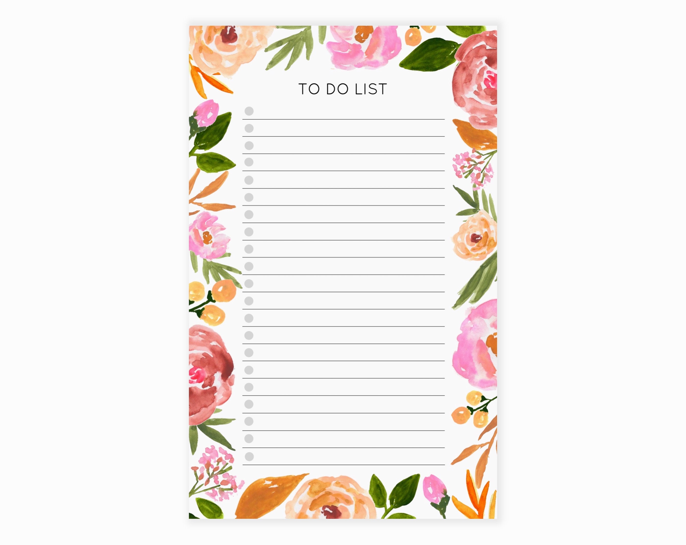Pink Floral Daily to Do List Notepad | Pink Flowers Desk Planner With ...