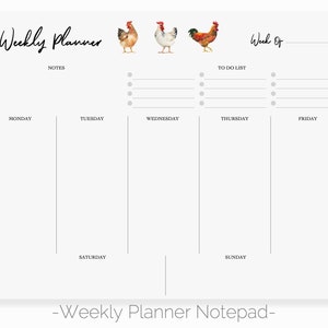 Chicken Weekly Planner Notepad | 8x10 Floral Notepad Planner Family Organizer | Magnetic Weekly To Do List Notepad | Cute Planner For Fridge