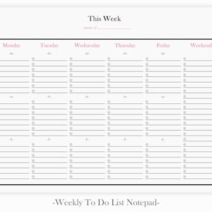 Weekly To Do List Notepad | Weekly Planner Notepad | Daily To Do List Notepad | Weekly Planner Notepad | Minimalist Weekly Planner Pages