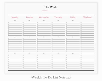 Weekly To Do List Notepad | Weekly Planner Notepad | Daily To Do List Notepad | Weekly Planner Notepad | Minimalist Weekly Planner Pages