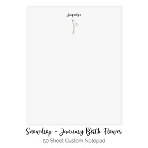 Snowdrop Flower Notepad: Personalized January Birth Month Gift
