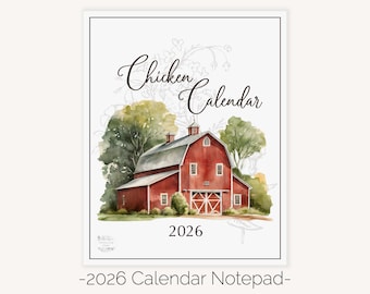 Kalenderblok met kippenmotief voor 2027 | Waterverfkalender met gevogelte voor op de koelkast | Kalenderplanner met boerderijthema van 20 x 25 cm