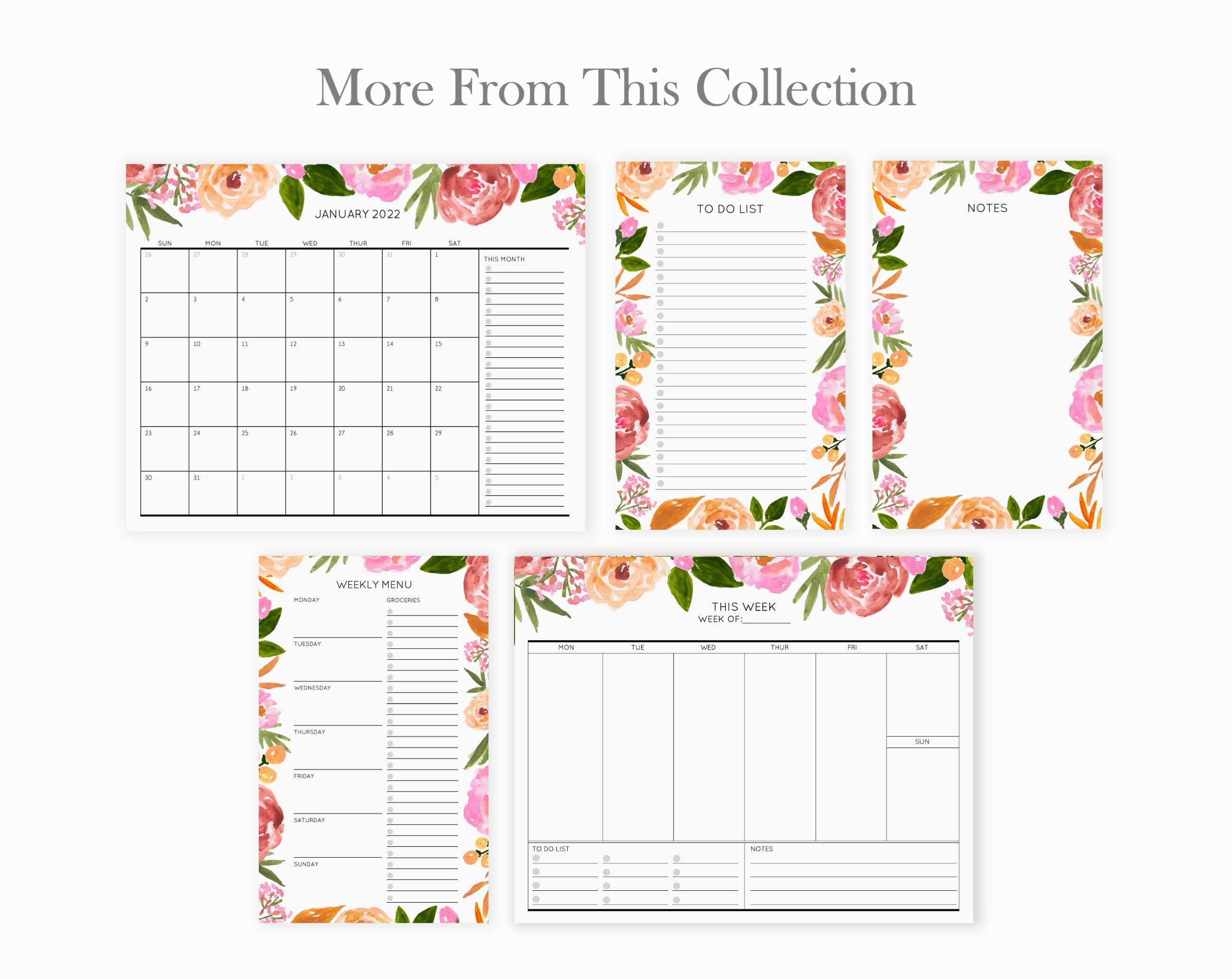 Weekly Planner Pad | Pink Floral Weekly Desktop Planner | Day Schedule ...