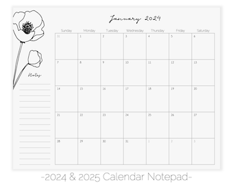 Summer Poppy Calendar Notepad 2024 | Magnetic Desk Calendar 2024 | 2024 Wall Calendar | Monthly Calendar Planner | Floral Calendar Notepad