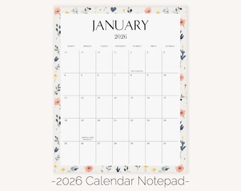 2026 Floral Calendar Notepad with Cottage Feel | Country Flower Design | 8x10 inch Magnetic Calendar on Card Stock for Refrigerator