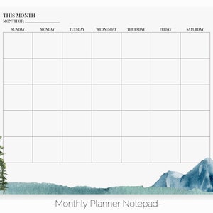 Mountain Monthly Planner Notepad | 2023 Monthly Planner Pad | Undated Monthly Calendar | Mountain Planner Notepad | Monthly Meal Planner