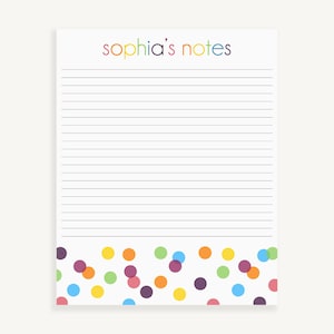 Pu&ograve; includere: Un blocco note bianco con il testo "sophia's notes" in alto. La parte inferiore del blocco note ha un motivo di coriandoli colorati.